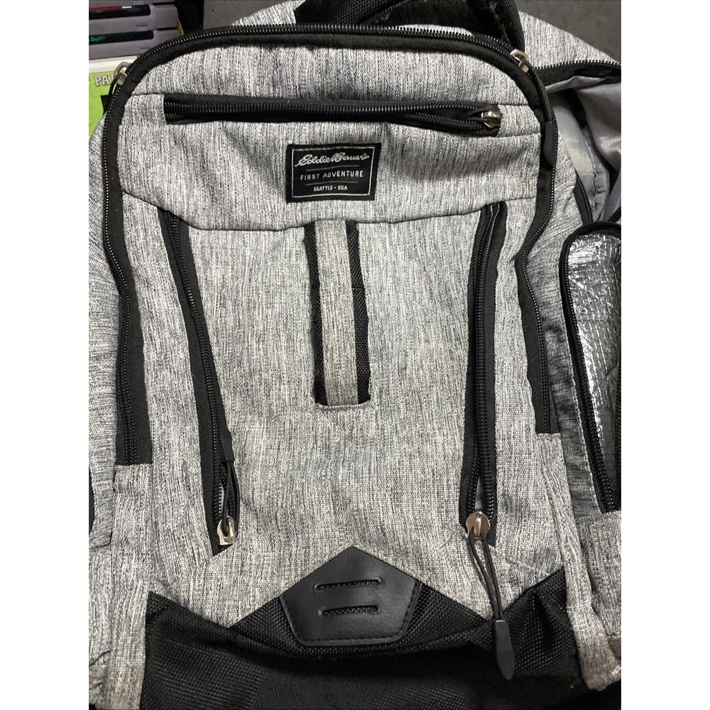 Eddie Bauer Backpack Baby Diaper Bag First Adventure Gray Black Nylon Pockets